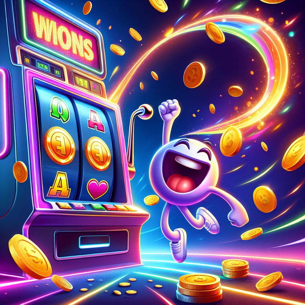 CK999 cartoon slot character with coins, reels, and bright casino lights